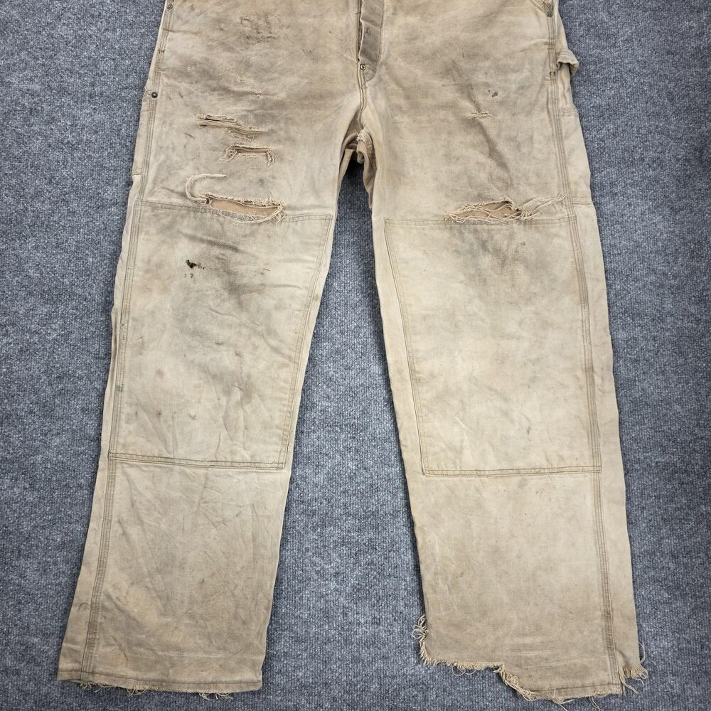 Carhartt Bib Overalls Mens 44x32 Duck Double Knee Distressed R01 BRN Vintage USA - Picture 9 of 16